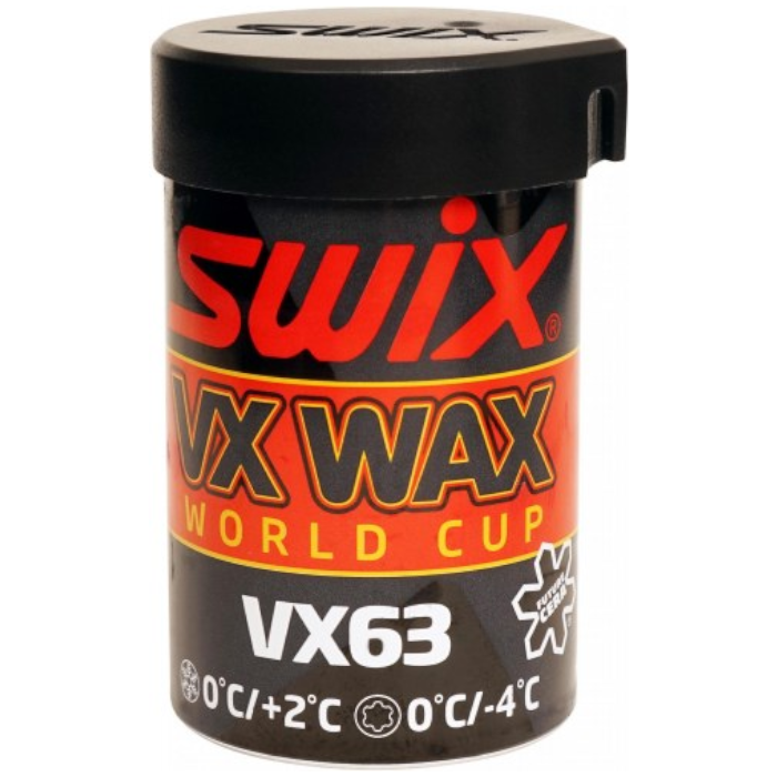 Мазь держания, твердая SWIX VX63 (высокофтористая) (0°С +2°С/0°С -4°С) 45 г.