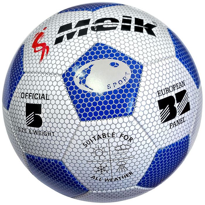 Мяч футбольный MEIK 3009 (3-сл., PVC 1.6, 300 гр. маш. сш.) (белый/синий)