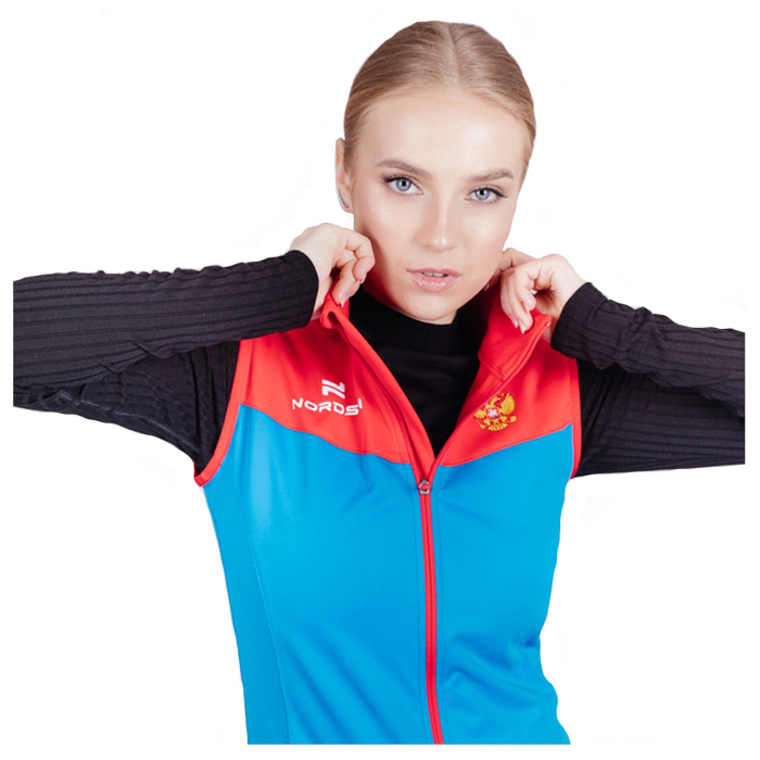 Жилет разминочный женский NORDSKI Pro (голубой/красный)