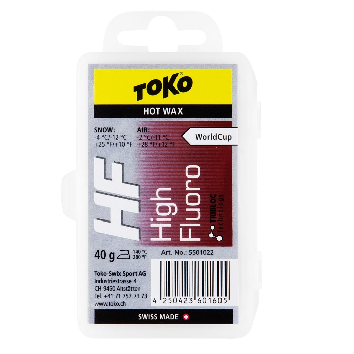 Парафин высокофтористый TOKO HF Hot Wax Red (-4°С -12°С) 40 г.