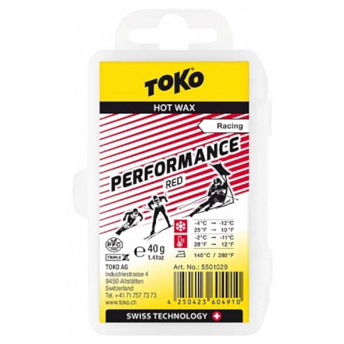 Парафин углеводородный TOKO Performance red (-2°С -11°С) 40 г.
