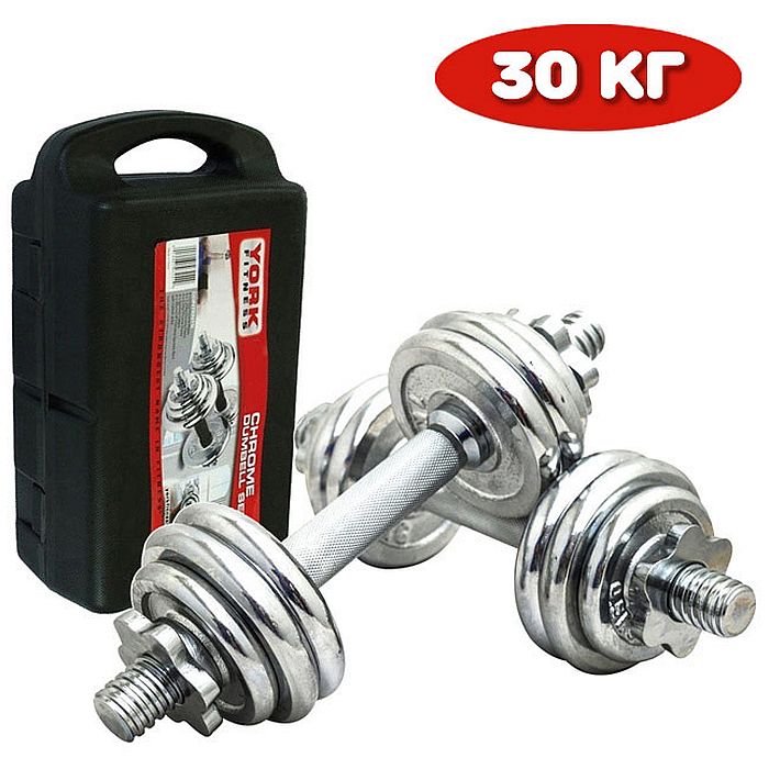 Гантель SPORTEX в кейсе 30 кг (2 шт. х15,0 кг) "York" (серый)