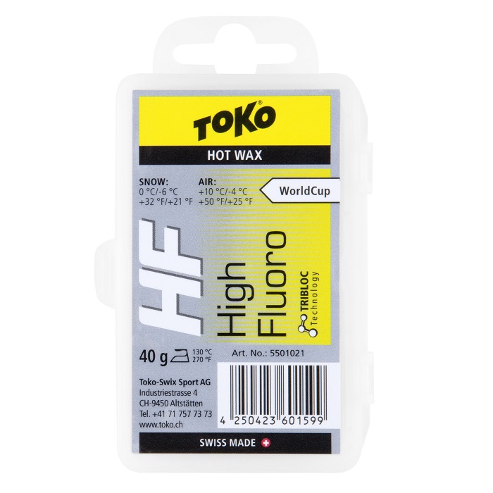 Парафин высокофтористый TOKO HF Hot Wax Yellow (0°С -6°С) 40 г.