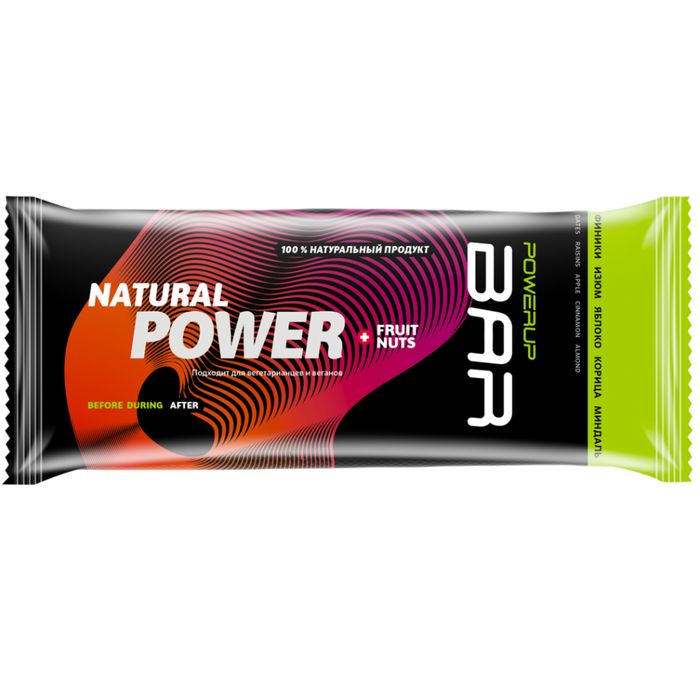 Батончик энергетический POWERUP Bar Fruit+Nuts (Финики, изюм, яблоко, корица, миндаль) 50 гр.